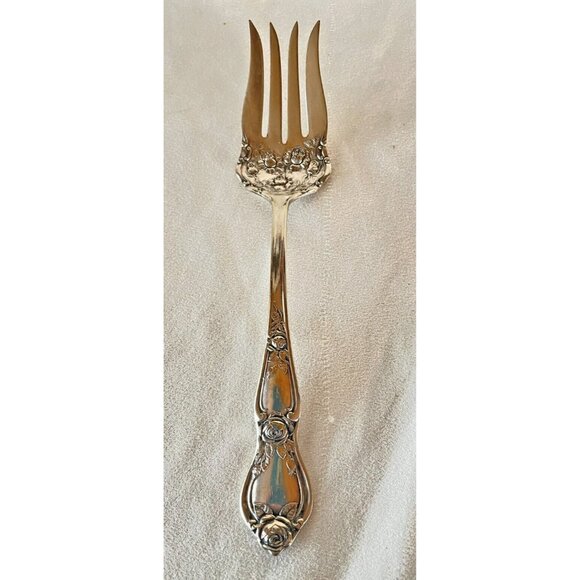 Antique 8" Silverplate Meat Fork International Silver Co. Rose 1903 Pattern - Picture 1 of 6